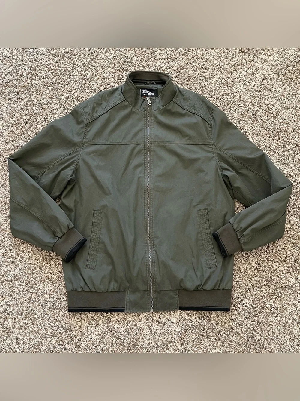 Design Jinbao Langren Men's Lined Olive Green Bomber Jacket Men's Size L Utility